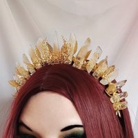 Empress Crown with citrine, gold filigree moon and gold leaf ribbon.