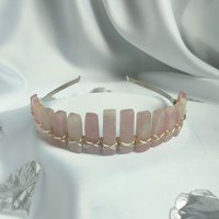 Rose quartz headband with silver plated wire.