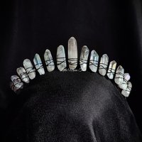 Angel Dust Crown featuring angel aura quartz wire wrapped onto a black headband.