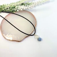 Angel connection pendant with selenite and angelite beads.