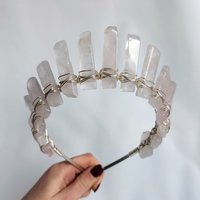 Aphrodite crystal crown with rose quartz wire wrapped onto a silver headband.