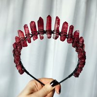 Bloodlust crown with red quartz wire wrapped onto a black headband.