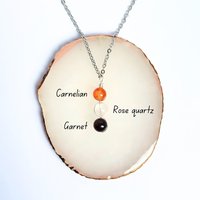 Gemstone pendant for love and relationships with carnelian, rose quartz and garnet beads.
