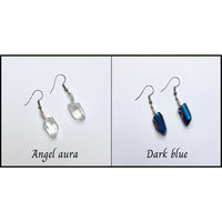 Wire wrapped titanium quartz crystal dangle earrings.