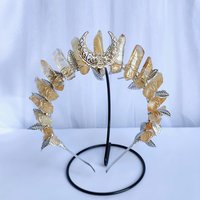 Empress Crown with citrine, gold filigree moon and gold leaf ribbon.