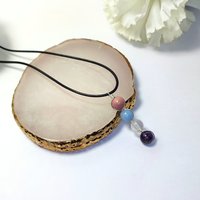 Necklace for grief with rhodochrosite, angelite, rose quartz and amethyst with chain or cord.