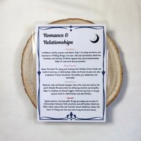 Crystal set for romance and relationships with carnelian, rose quartz, moonstone, garnet and information card.