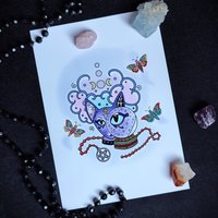 Mystic Cat with Crystal Ball Art Print
