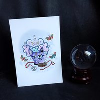 Mystic Cat with Crystal Ball Art Print