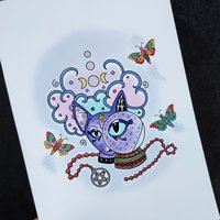 Mystic Cat with Crystal Ball Art Print