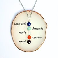 Creativity pendant with lapis lazuli, amazonite, quartz, carnelian and garnet.