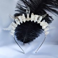 Angelus Crown with aura quartz, glass crystal and silver filigree wings.