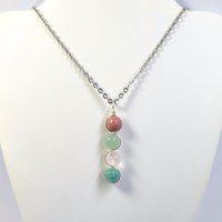 Gemstone beaded pendant with rhodochrosite, green aventurine, rose quartz and amazonite.