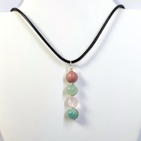 Gemstone beaded pendant with rhodochrosite, green aventurine, rose quartz and amazonite.