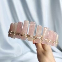 Rose quartz headband with silver plated wire.