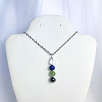 Study and exams gemstone pendant with quartz, lapis lazuli, fluorite and hematite with chain or cord.