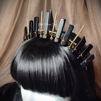 Warrior Princess Crown with black agate and bronze swords.