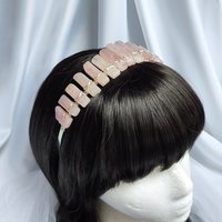 Rose quartz headband with silver plated wire.