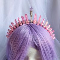 Princess Crown with pink titanium quartz and a pink glass crystal centrepiece.