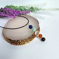 Creativity pendant with lapis lazuli, amazonite, quartz, carnelian and garnet.