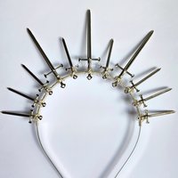 Queen of Swords Crown with silver swords wire wrapped onto a headband.