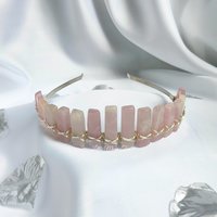Rose quartz headband with silver plated wire.