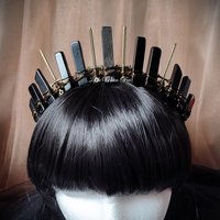 Warrior Princess Crown with black agate and bronze swords.