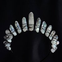 Angel Dust Crown featuring angel aura quartz wire wrapped onto a black headband.