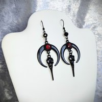 Black moon and raven dangle earrings with fishhooks.