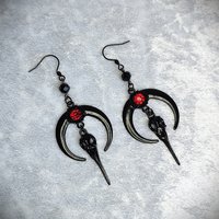 Black moon and raven dangle earrings with fishhooks.