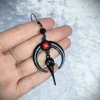Black moon and raven dangle earrings with fishhooks.