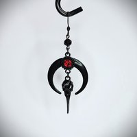 Black moon and raven dangle earrings with fishhooks.