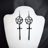 Black pentacle and sword earrings.