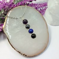 Psychic ability gemstone pendant with amethyst, hematite, lapis lazuli, obsidian.