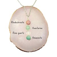 Gemstone beaded pendant with rhodochrosite, green aventurine, rose quartz and amazonite.