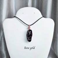 Obsidian wire wrapped pendant in gold, rose gold or copper.