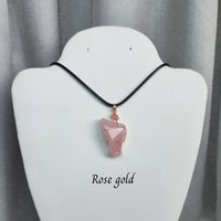 Rose quartz wire wrapped pendant in gold, rose gold or copper.