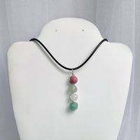 Gemstone beaded pendant with rhodochrosite, green aventurine, rose quartz and amazonite.