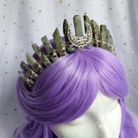 Moonshine Crown featuring labradorite wire wrapped onto a headband with a silver moon.
