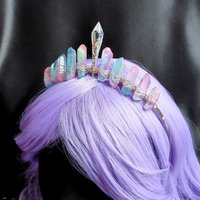 Unicorn Queen crown with blue and pink titanium quartz and glass crystal.