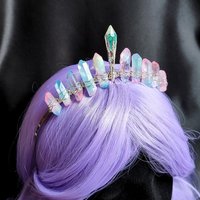Unicorn Queen crown with blue and pink titanium quartz and glass crystal.