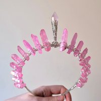 Princess Crown with pink titanium quartz and a pink glass crystal centrepiece.