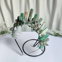 Diana Crown featuring amazonite wire wrapped onto a headband with silver leaves.
