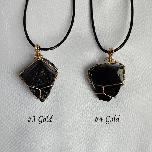 Chunky Obsidian Wire Wrapped Pendant in Silver, Gold or Copper