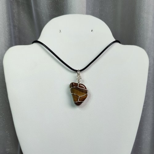 Tiger's Eye Wire Wrapped Pendant in Silver