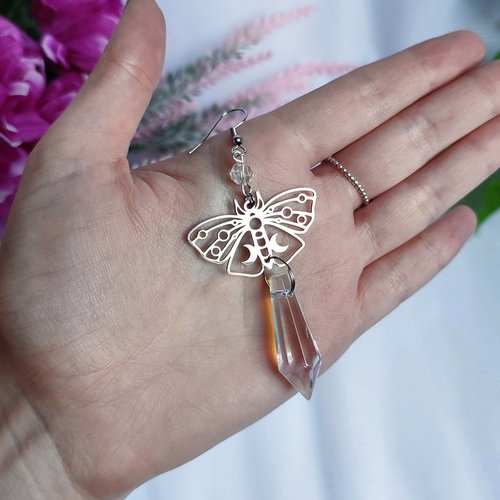 Butterfly earrings with glass crystal drops.