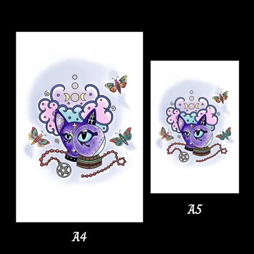 Mystic Cat with Crystal Ball Art Print