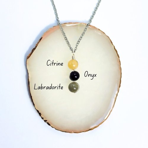 Evil entity protection pendant with citrine, onyx and labradorite.