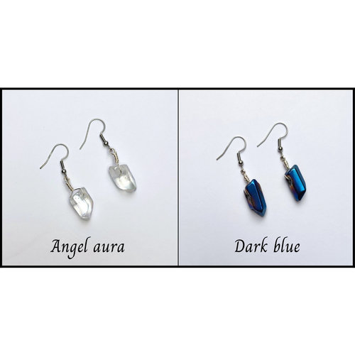 Wire wrapped titanium quartz crystal dangle earrings.
