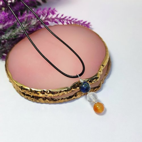 Friendship pendant with lapis lazuli, rose quartz and carnelian beads.